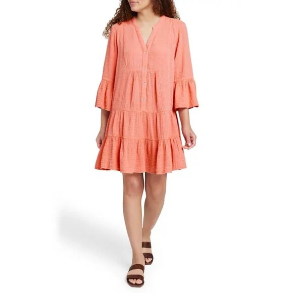 New Faherty Womens Dream Cotton Gauze Kasey Dress Casual Dress in Coral Size M - Picture 14 of 14
